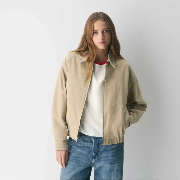 Aritzia TNA Caddie Blouson Jacket Cotton Canvas Zip-up Jacket Tan Khaki Size M - Picture 1 of 12
